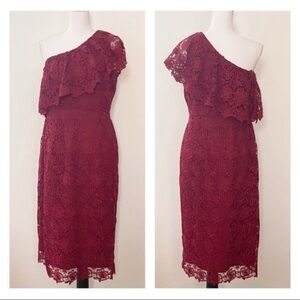 New Nanette Lepore women’s one shoulder lace sheath W/Flounce Neck line